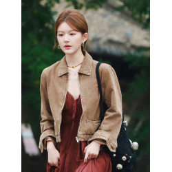 許我耀眼趙露思許妍同款美式寬松休閒工裝上衣卡其色夾克外套女秋