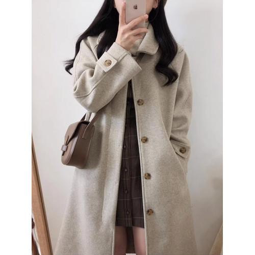 燕麥色呢子大衣女小個子2025新款秋冬季中長款氣質毛呢外套羽絨服