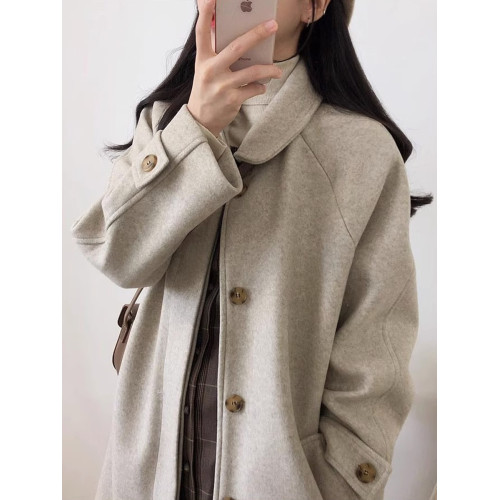 燕麥色呢子大衣女小個子2025新款秋冬季中長款氣質毛呢外套羽絨服