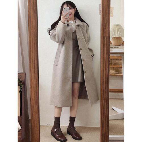燕麥色呢子大衣女小個子2025新款秋冬季中長款氣質毛呢外套羽絨服