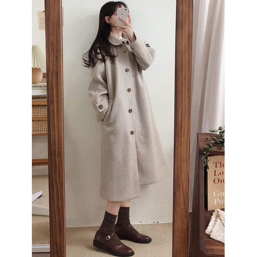 燕麥色呢子大衣女小個子2025新款秋冬季中長款氣質毛呢外套羽絨服