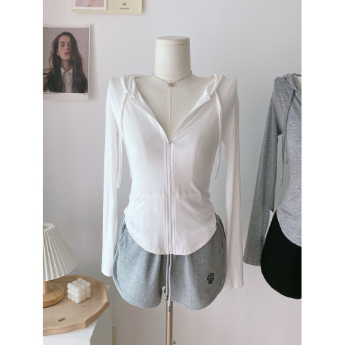 POPW 莫代爾連帽長袖T恤短外套女新款修身顯瘦弧形下擺防曬開衫 POPW 莫代爾連帽長袖T恤短外套女新款修身顯瘦弧形下擺防曬開衫