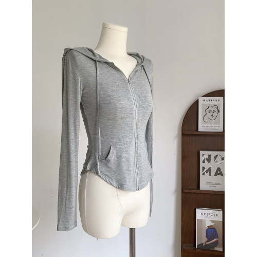 POPW 莫代爾連帽長袖T恤短外套女新款修身顯瘦弧形下擺防曬開衫 POPW 莫代爾連帽長袖T恤短外套女新款修身顯瘦弧形下擺防曬開衫