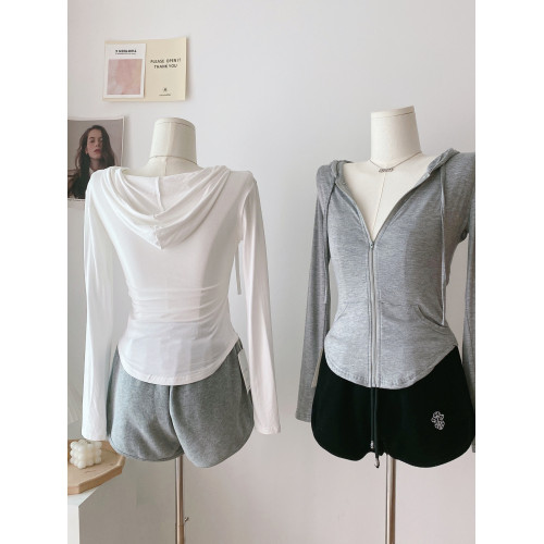 POPW 莫代爾連帽長袖T恤短外套女新款修身顯瘦弧形下擺防曬開衫 POPW 莫代爾連帽長袖T恤短外套女新款修身顯瘦弧形下擺防曬開衫