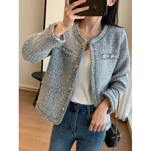 冰島灰藍!手工坊粗花呢編織寬松小香外套女春季新款氣質上衣 冰島灰藍!手工坊粗花呢編織寬松小香外套女春季新款氣質上衣