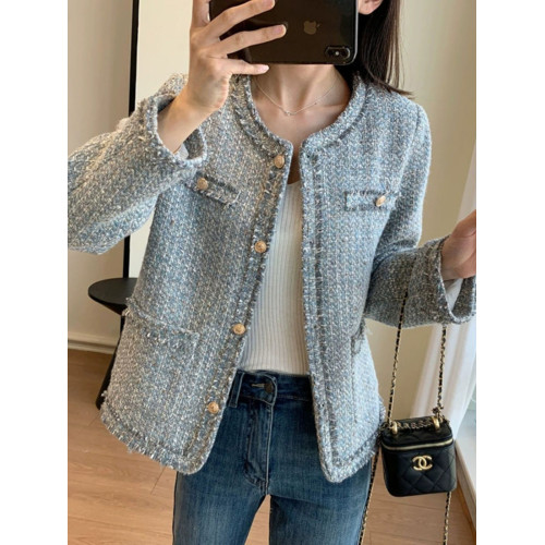 冰島灰藍!手工坊粗花呢編織寬松小香外套女春季新款氣質上衣 冰島灰藍!手工坊粗花呢編織寬松小香外套女春季新款氣質上衣