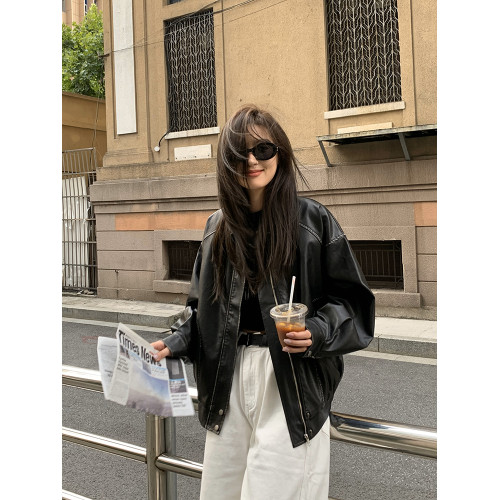 皮衣外套女高級感2025秋冬新款棕色美式復古酷颯風短款夾克小個子 皮衣外套女高級感2025秋冬新款棕色美式復古酷颯風短款夾克小個子