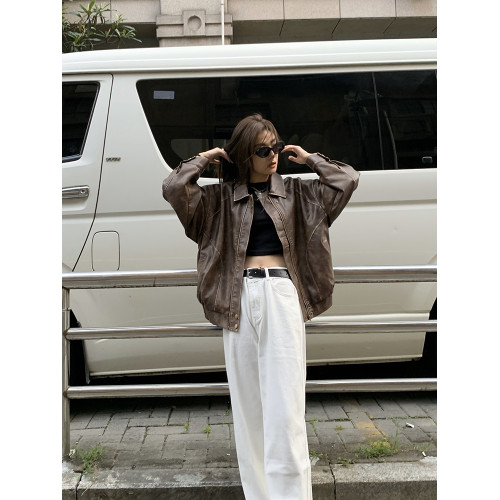 皮衣外套女高級感2025秋冬新款棕色美式復古酷颯風短款夾克小個子 皮衣外套女高級感2025秋冬新款棕色美式復古酷颯風短款夾克小個子