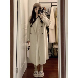 灰色呢子大衣女秋冬季2025新款韓版赫本風氣質毛呢外套中長款加厚