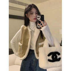 羊羔毛絨馬甲女秋冬加絨加厚曡穿小坎肩外搭短款皮毛一體馬夾外套