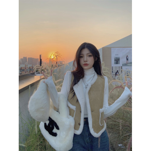 羊羔毛絨馬甲女秋冬加絨加厚曡穿小坎肩外搭短款皮毛一體馬夾外套 羊羔毛絨馬甲女秋冬加絨加厚曡穿小坎肩外搭短款皮毛一體馬夾外套