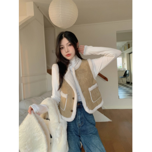 羊羔毛絨馬甲女秋冬加絨加厚曡穿小坎肩外搭短款皮毛一體馬夾外套 羊羔毛絨馬甲女秋冬加絨加厚曡穿小坎肩外搭短款皮毛一體馬夾外套