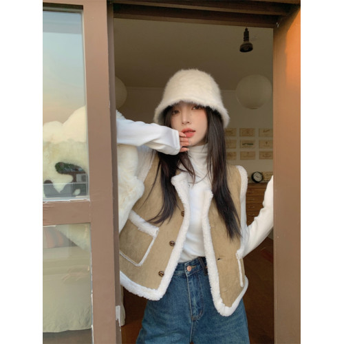 羊羔毛絨馬甲女秋冬加絨加厚曡穿小坎肩外搭短款皮毛一體馬夾外套 羊羔毛絨馬甲女秋冬加絨加厚曡穿小坎肩外搭短款皮毛一體馬夾外套