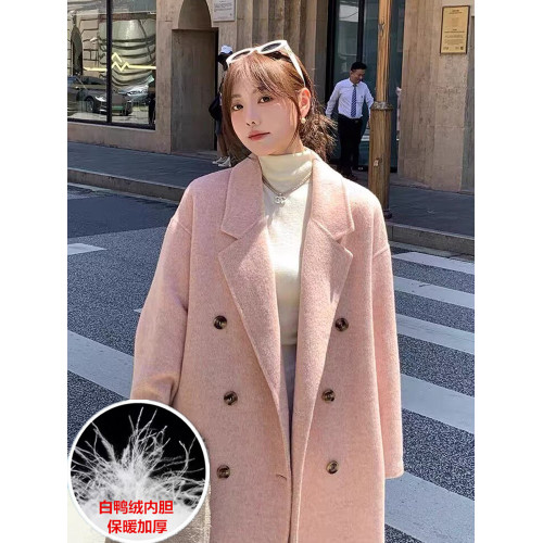 赫本風燕麥色羊絨大衣女中長款2025秋冬季新品韓系白鴨絨加厚外套 赫本風燕麥色羊絨大衣女中長款2025秋冬季新品韓系白鴨絨加厚外套