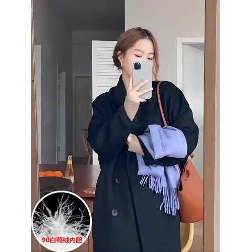 赫本風燕麥色羊絨大衣女中長款2025秋冬季新品韓系白鴨絨加厚外套 赫本風燕麥色羊絨大衣女中長款2025秋冬季新品韓系白鴨絨加厚外套