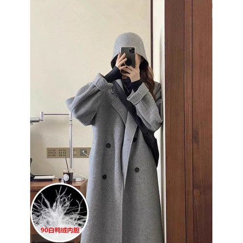 赫本風燕麥色羊絨大衣女中長款2025秋冬季新品韓系白鴨絨加厚外套 赫本風燕麥色羊絨大衣女中長款2025秋冬季新品韓系白鴨絨加厚外套