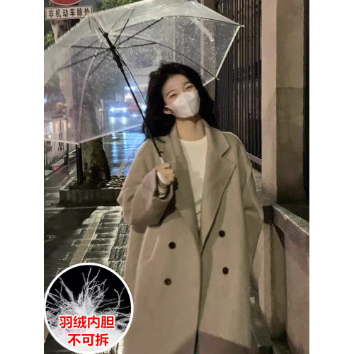 赫本風燕麥色羊絨大衣女中長款2025秋冬季新品韓系白鴨絨加厚外套 赫本風燕麥色羊絨大衣女中長款2025秋冬季新品韓系白鴨絨加厚外套