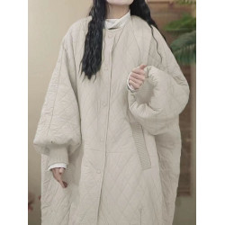 2025年新款寬松菱格夾棉秋冬天外套女春秋中長款百搭休閒風衣棉衣