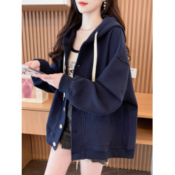 連帽衛衣外套女2025新款春秋季寬松大碼胖mm休閒百搭純色開衫上衣