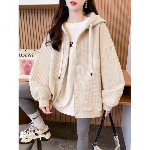 連帽衛衣外套女2025新款春秋季寬松大碼胖mm休閒百搭純色開衫上衣 連帽衛衣外套女2025新款春秋季寬松大碼胖mm休閒百搭純色開衫上衣