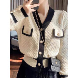 法式小香風外套女針織開衫毛衣2023初秋小款氣質短款減齡上衣外搭