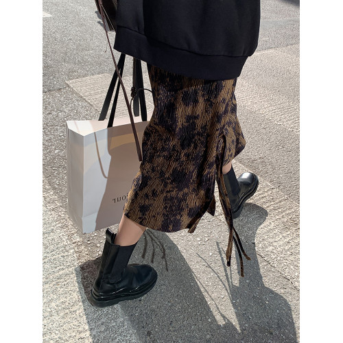 水墨紥染半身裙女秋冬2025新款高腰顯瘦遮胯A字復古褶皺開叉半裙 水墨紥染半身裙女秋冬2025新款高腰顯瘦遮胯A字復古褶皺開叉半裙