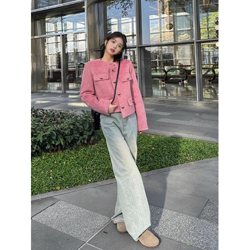 2025新款粉色小香風外套女秋冬小個子高級感法式名媛短款毛呢上衣 2025新款粉色小香風外套女秋冬小個子高級感法式名媛短款毛呢上衣