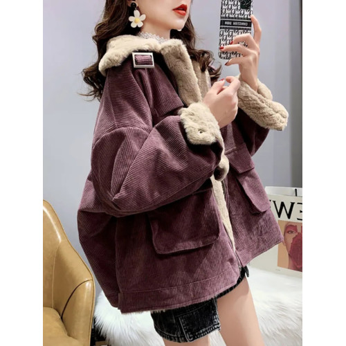 羊羔毛工裝燈芯絨外套女秋冬季寬松百搭毛毛保暖加絨加厚棉衣棉服 羊羔毛工裝燈芯絨外套女秋冬季寬松百搭毛毛保暖加絨加厚棉衣棉服