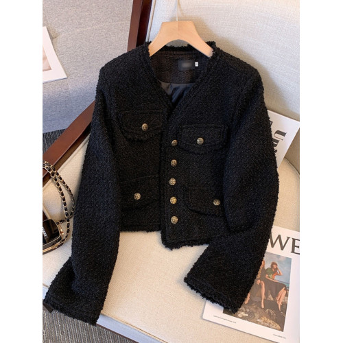 黑色小香風外套女春秋款新款2025年法式氣質名媛早春短款修身上衣 黑色小香風外套女春秋款新款2025年法式氣質名媛早春短款修身上衣