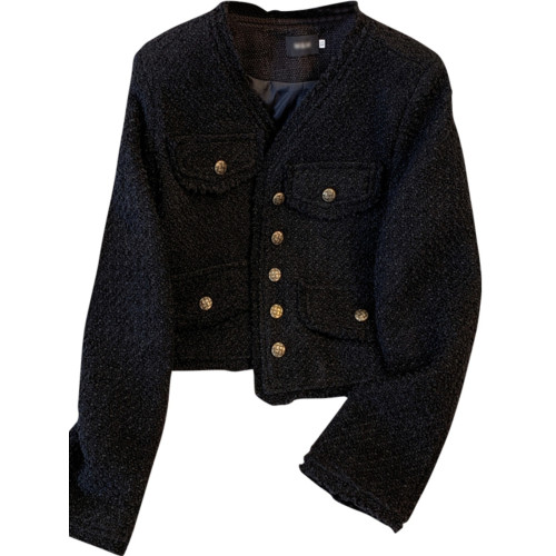 黑色小香風外套女春秋款新款2025年法式氣質名媛早春短款修身上衣 黑色小香風外套女春秋款新款2025年法式氣質名媛早春短款修身上衣