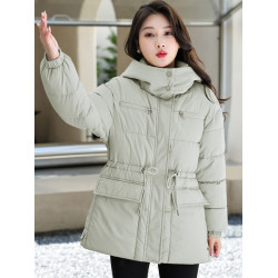 高級棉衣女中長款2025冬季新款寬松加厚抽繩收腰休閒連帽保暖外套