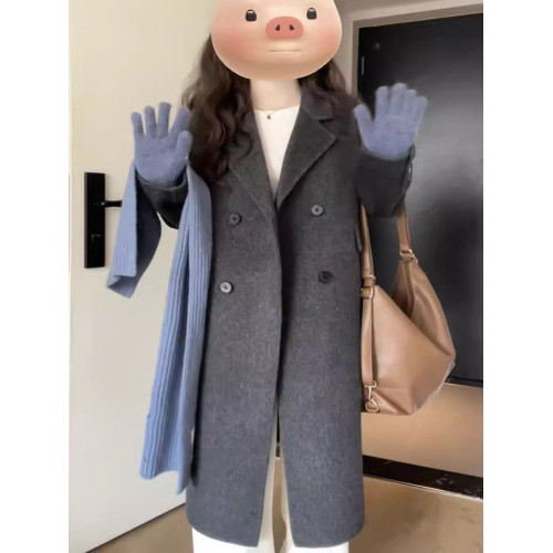 2025秋冬新款雙面羊絨大衣女韓系高級感中長款正肩小個子毛呢外套