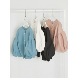 日系甜美燈籠泡泡袖針織開衫毛衣外套可前後兩穿厚短外套