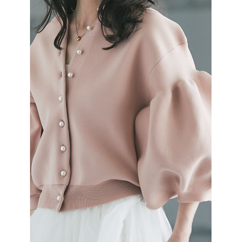 日系甜美燈籠泡泡袖針織開衫毛衣外套可前後兩穿厚短外套 日系甜美燈籠泡泡袖針織開衫毛衣外套可前後兩穿厚短外套