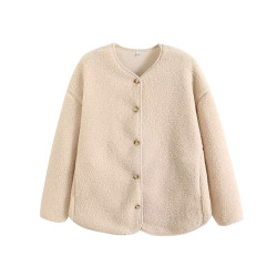 女裝仿羊羔絨搖粒絨休閒開衫/長袖外套25秋冬新款R470139/479616