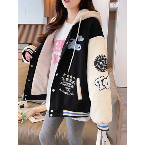羊羔毛棉服女秋冬季小個子2025新款中學生衛衣加絨加厚棒球服外套 羊羔毛棉服女秋冬季小個子2025新款中學生衛衣加絨加厚棒球服外套