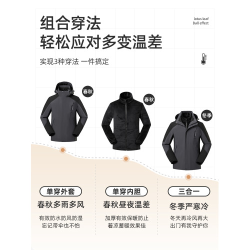 木林森沖鋒衣女三合一可拆卸戶外加厚冬季新款防水外套棉衣棉服女 木林森沖鋒衣女三合一可拆卸戶外加厚冬季新款防水外套棉衣棉服女