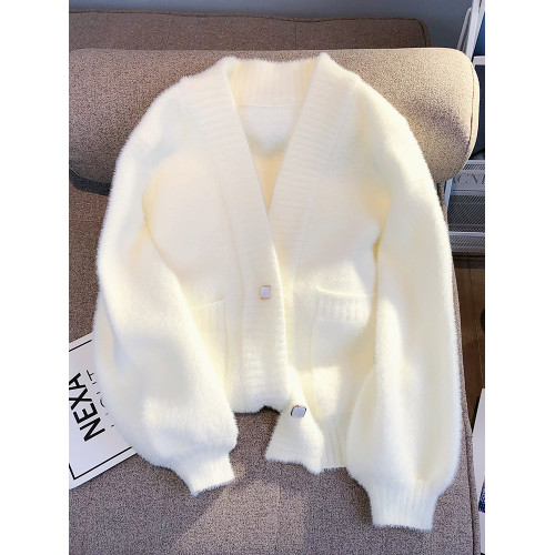 仙女溫柔系針織外套女2025春秋新款寬松韓系白色軟糯開衫上衣潮 仙女溫柔系針織外套女2025春秋新款寬松韓系白色軟糯開衫上衣潮