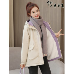 秋冬加絨加厚外套女韓版寬松中長款棉衣棉服學生百搭羊羔絨派克服