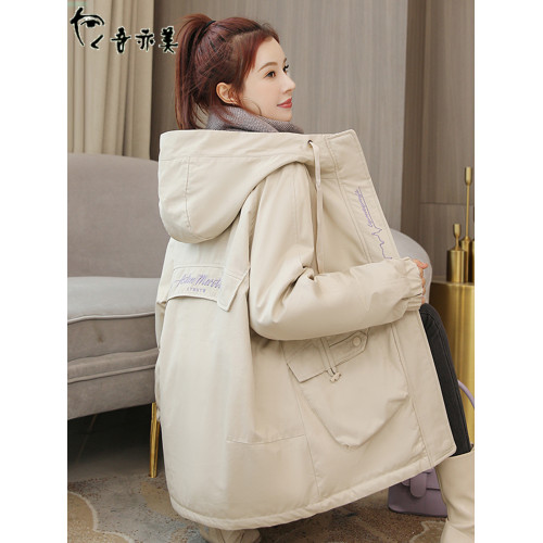 秋冬加絨加厚外套女韓版寬松中長款棉衣棉服學生百搭羊羔絨派克服