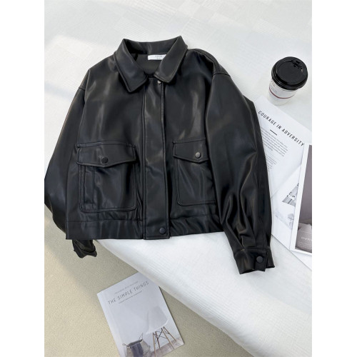 小個子俏皮減齡假兩件連帽皮衣外套女2024秋季新款學院風夾克上衣 小個子俏皮減齡假兩件連帽皮衣外套女2024秋季新款學院風夾克上衣