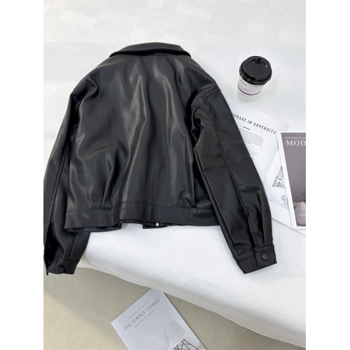 小個子俏皮減齡假兩件連帽皮衣外套女2024秋季新款學院風夾克上衣 小個子俏皮減齡假兩件連帽皮衣外套女2024秋季新款學院風夾克上衣