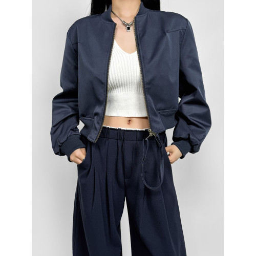 美式雙拉鍊休閒夾克外套女春秋季2024新款立領寬松顯瘦短款棒球服 美式雙拉鍊休閒夾克外套女春秋季2024新款立領寬松顯瘦短款棒球服