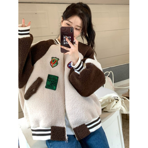 羊羔毛外套女秋冬季韓版寬松學生少女加絨加厚夾克棒球棉服ins潮 羊羔毛外套女秋冬季韓版寬松學生少女加絨加厚夾克棒球棉服ins潮