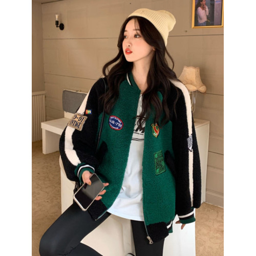 羊羔毛外套女秋冬季韓版寬松學生少女加絨加厚夾克棒球棉服ins潮 羊羔毛外套女秋冬季韓版寬松學生少女加絨加厚夾克棒球棉服ins潮