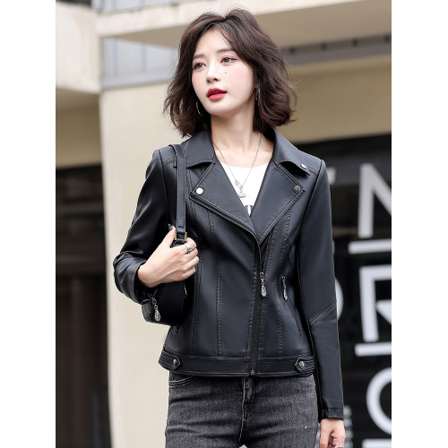 2025秋季新款海甯真皮皮衣外套女短款韓版西裝領機車服顯瘦皮夾克 2025秋季新款海甯真皮皮衣外套女短款韓版西裝領機車服顯瘦皮夾克