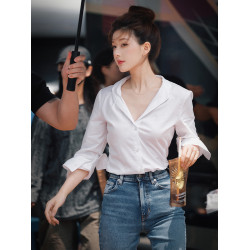 許你耀眼趙露思同款白色襯衫女2025許妍明星高級感上衣牛仔褲套裝