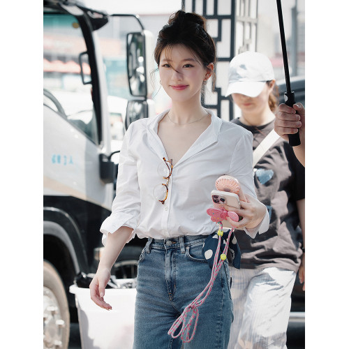 許你耀眼趙露思同款白色襯衫女2025許妍明星高級感上衣牛仔褲套裝