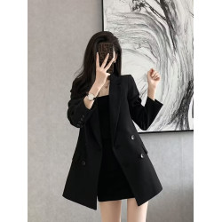 2024春夏新款法式赫本風寬松顯瘦高級洋氣女神範休閒黑色西裝外套