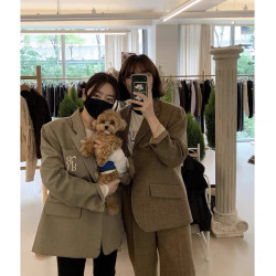 韓代grove車靜媛同款刺綉小西裝女 2022春高級感小衆寬松氣質外套